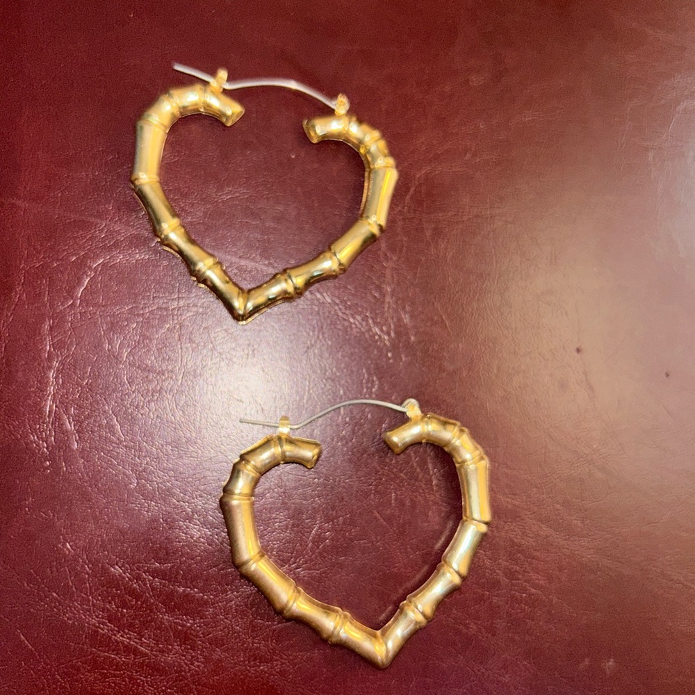 Gold Heart Bamboo Hoop Earrings